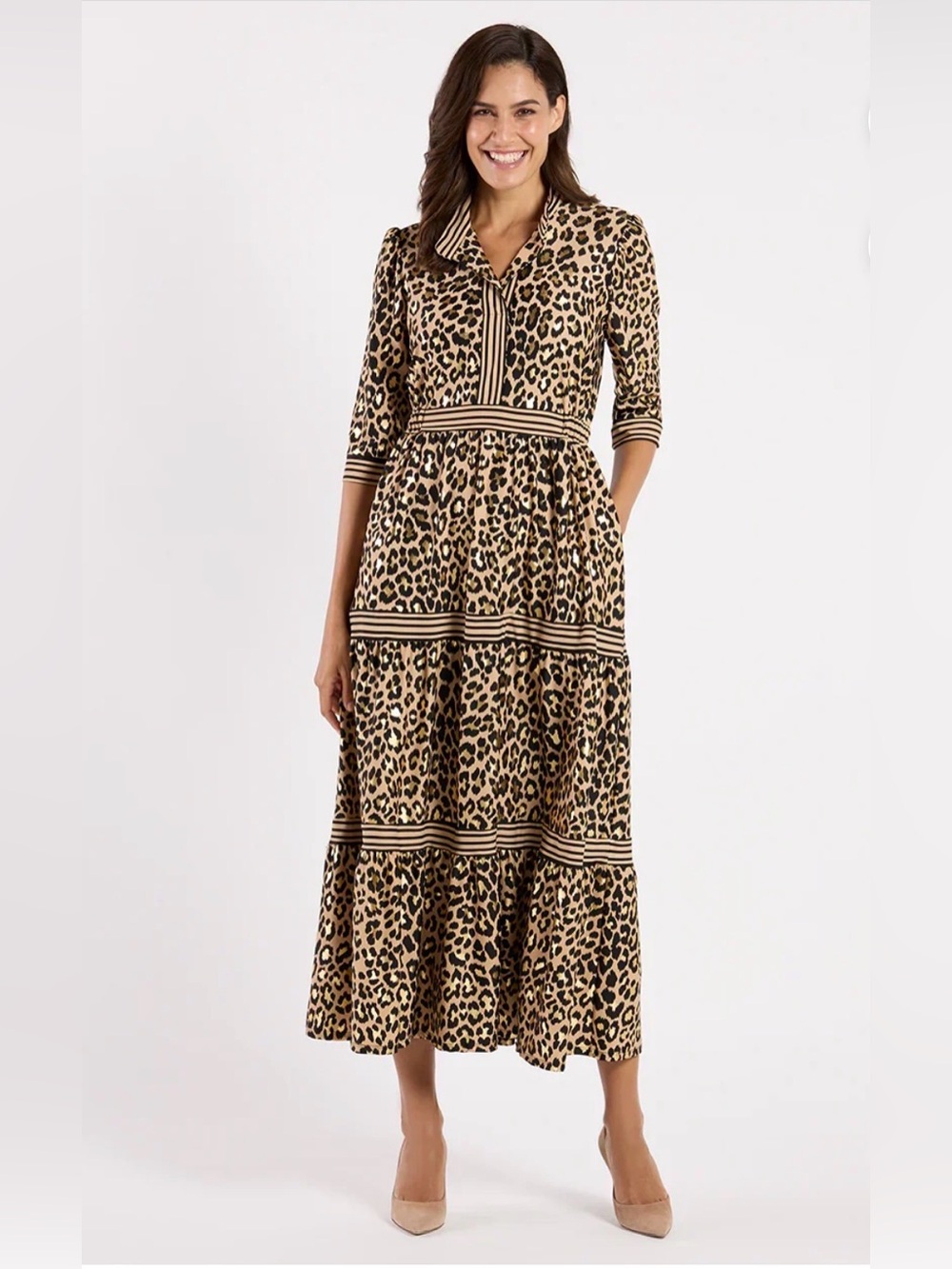 Jude Connally Candy Maxi dress Jude Cloth Cheetah Gold M Southern Prep